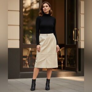 White Pleated Pencil Skirt Knee-Length